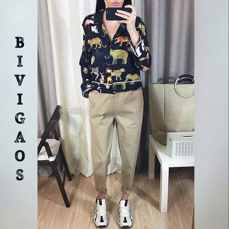 BIVIGAOS New Spring Women Clothing Straight Overalls Casual Harem Pants Korean Elastic Waist Triangle Buckle Cargo Pants Women