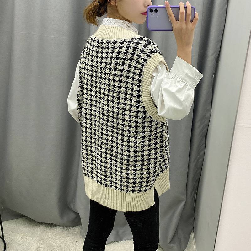 Casual Oversized Sweater Plaid Knitted Free Shipping OUT0791