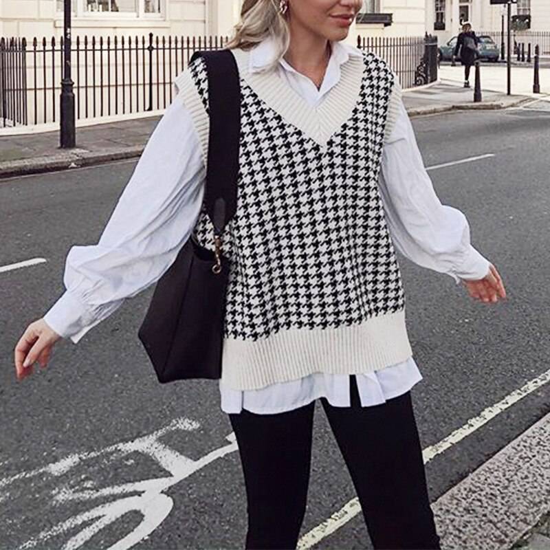 Casual Oversized Sweater Plaid Knitted Free Shipping OUT0791