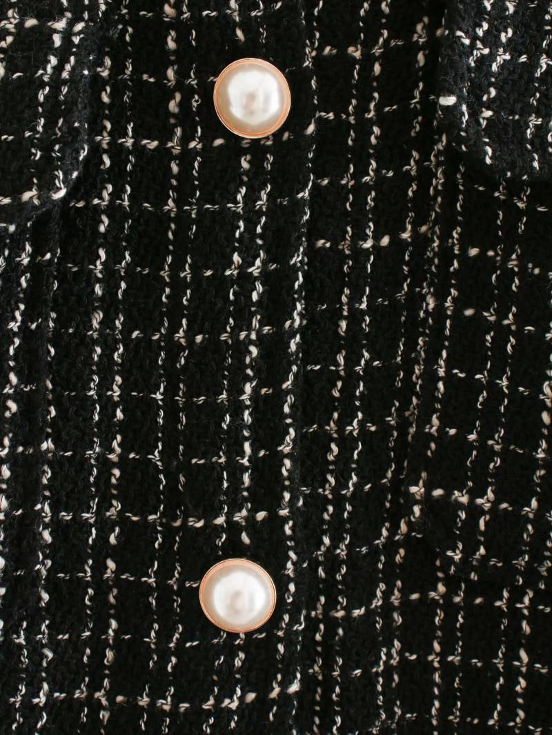 Tweed Women Pearl Button Shirts 2021 Spring Fashion Ladies Oversize Thick Shirt Streetwear Female Outfits Cute Girls Chic Shirts