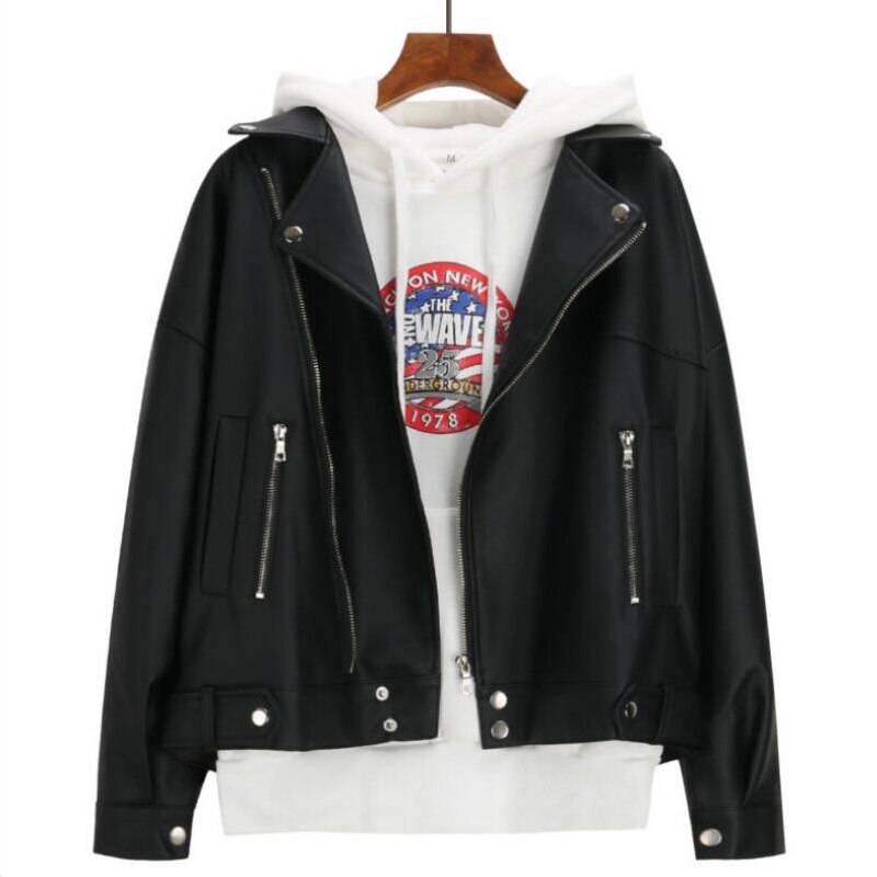 Korean Black Motor Cycle Leather Jacket OUT0798
