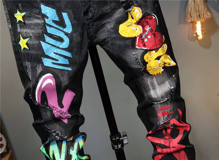 New 2021 Street Fashion Graffiti Jeans OUT0799