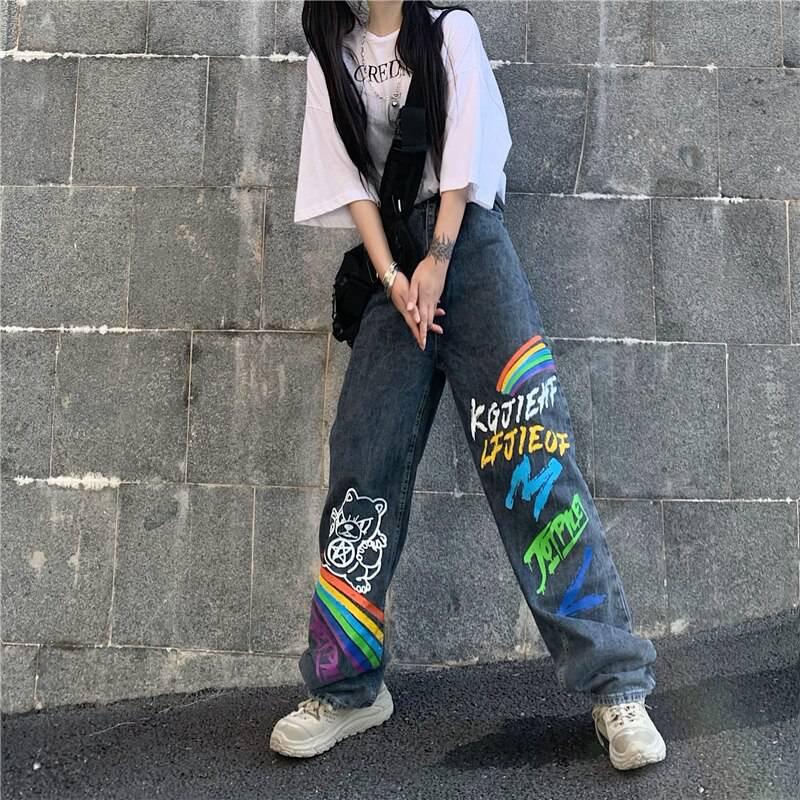 2021 New Casual Streetwear Jeans Cowboy Graffiti Print OUT0802