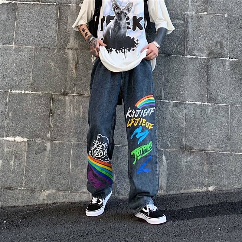 2021 New Casual Streetwear Jeans Cowboy Graffiti Print OUT0802
