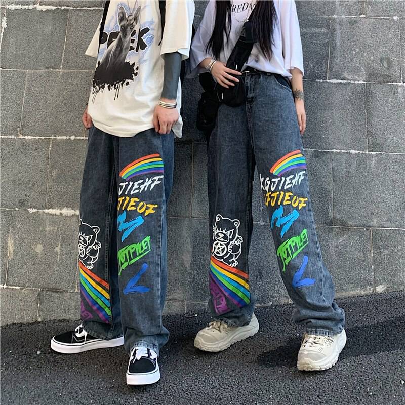 2021 New Casual Streetwear Jeans Cowboy Graffiti Print OUT0802