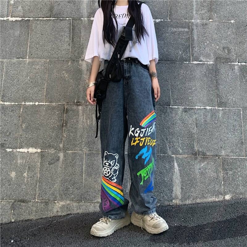 2021 New Casual Streetwear Jeans Cowboy Graffiti Print OUT0802
