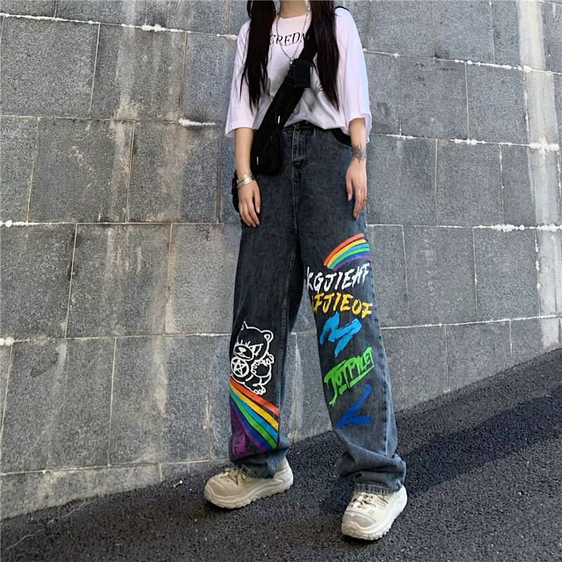 2021 New Casual Streetwear Jeans Cowboy Graffiti Print OUT0802