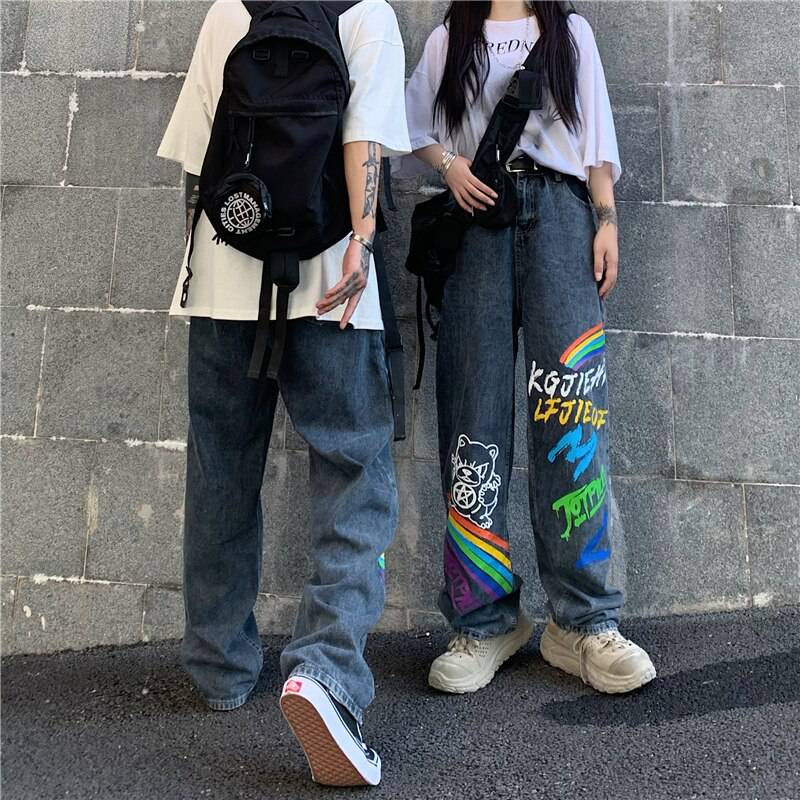 2021 New Casual Streetwear Jeans Cowboy Graffiti Print OUT0802