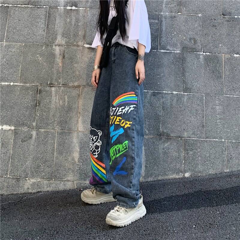 2021 New Casual Streetwear Jeans Cowboy Graffiti Print OUT0802