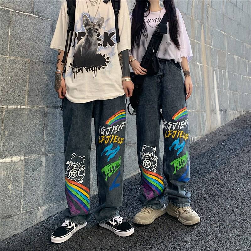 2021 New Casual Streetwear Jeans Cowboy Graffiti Print OUT0802
