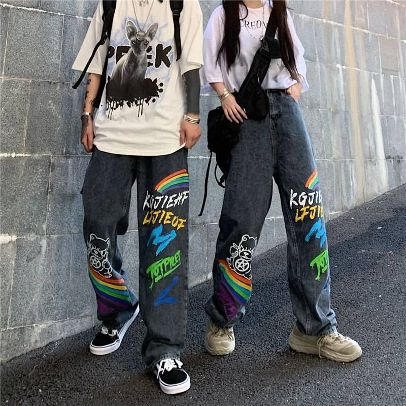 2021 New Casual Streetwear Jeans Cowboy Graffiti Print OUT0802