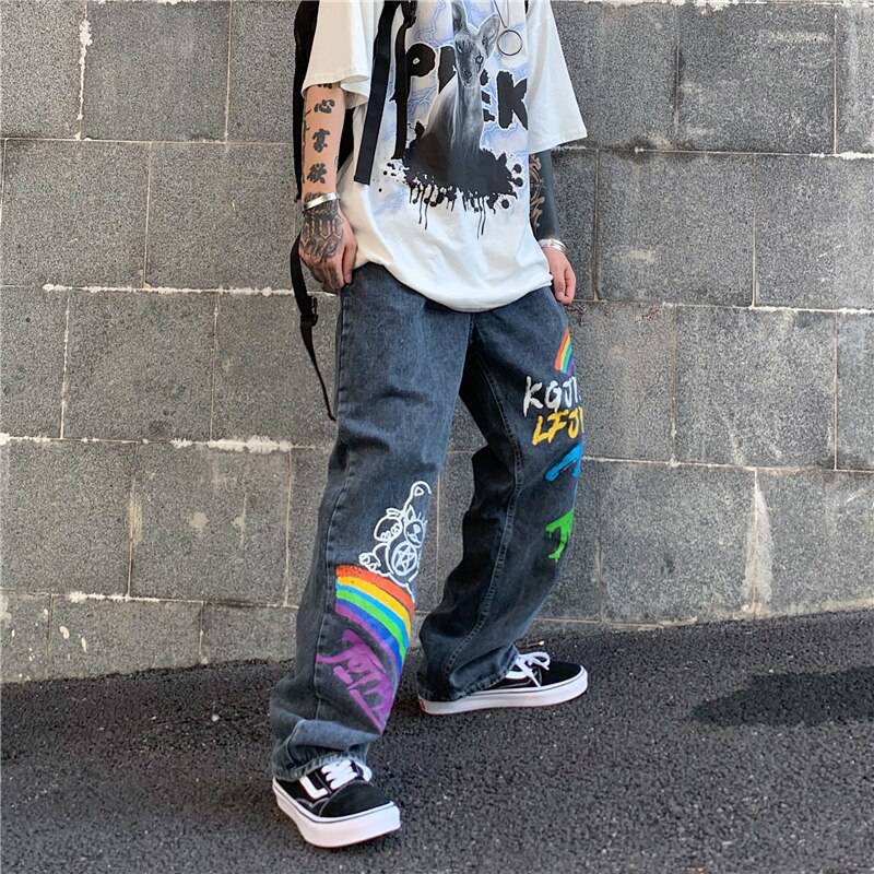 2021 New Casual Streetwear Jeans Cowboy Graffiti Print OUT0802