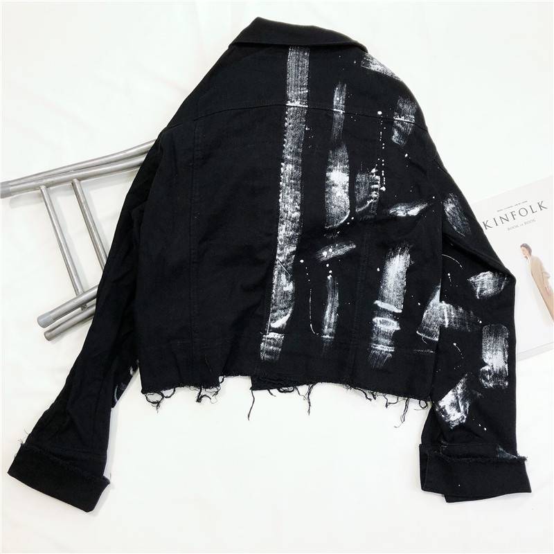 Streetwear Women Denim Jacket Graffiti Print OUT0803