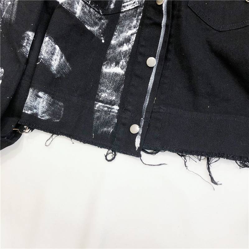 Streetwear Women Denim Jacket Graffiti Print OUT0803