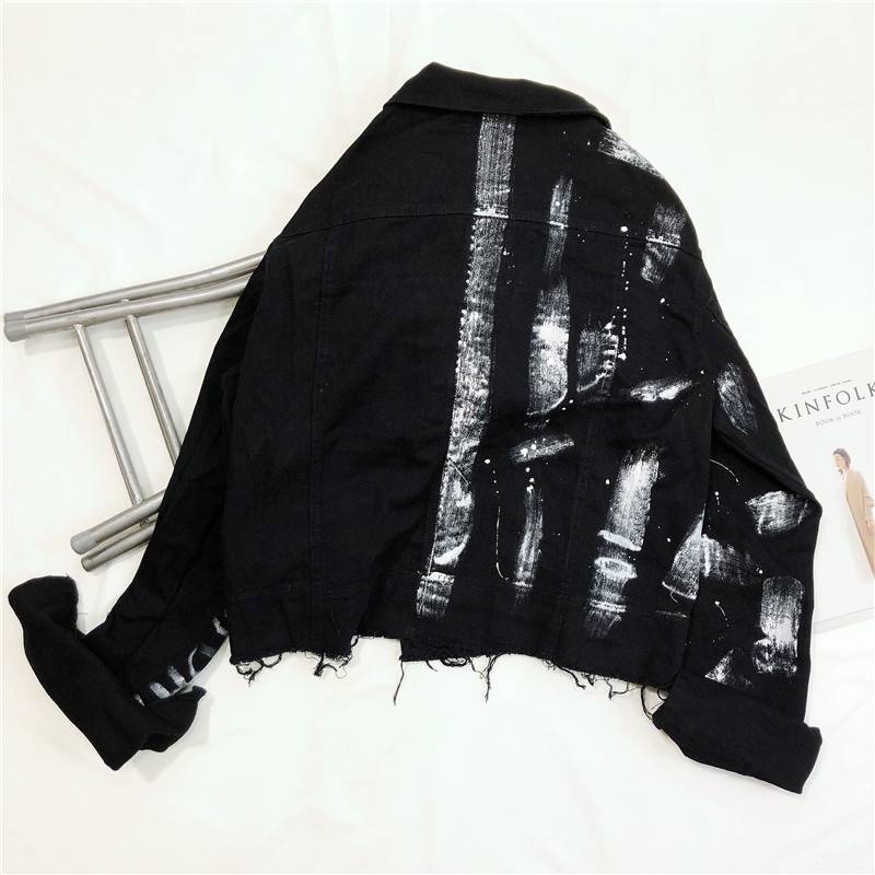 Streetwear Women Denim Jacket Graffiti Print OUT0803
