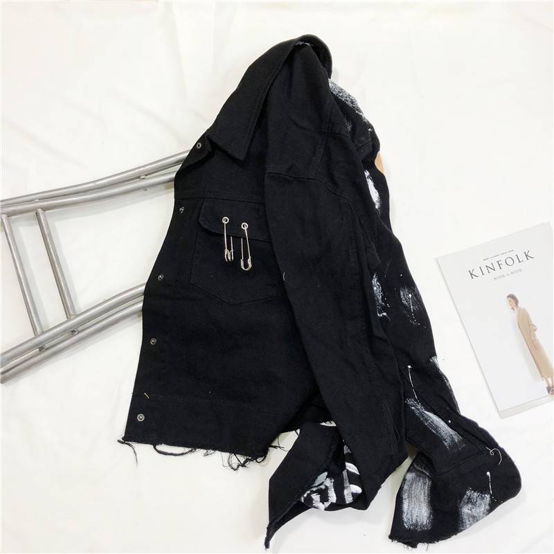 Streetwear Women Denim Jacket Graffiti Print OUT0803