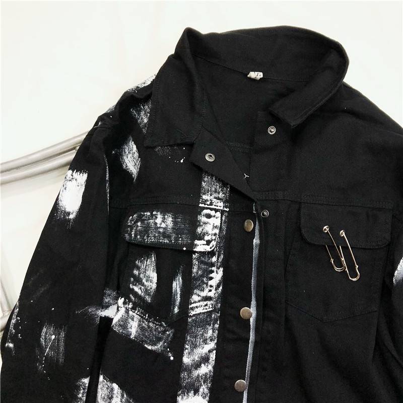 Streetwear Women Denim Jacket Graffiti Print OUT0803
