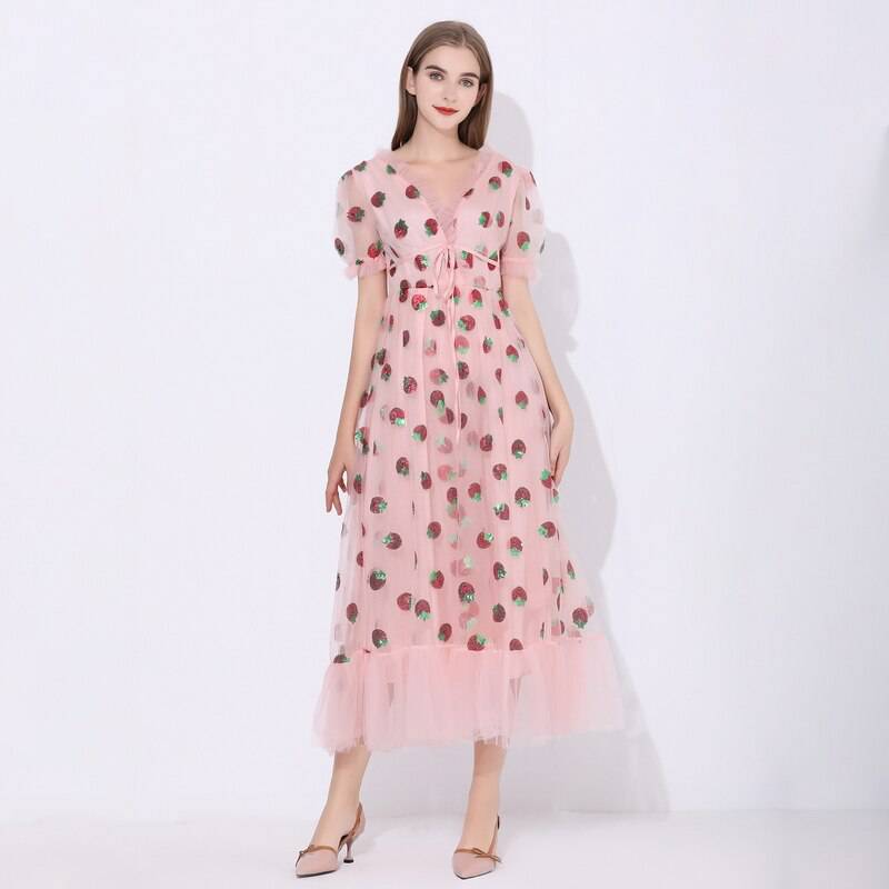 2021 Summer Vintage Maxi Dress Mesh OUT0804 2021 Summer Vintage Maxi Dress Mesh OUT0804