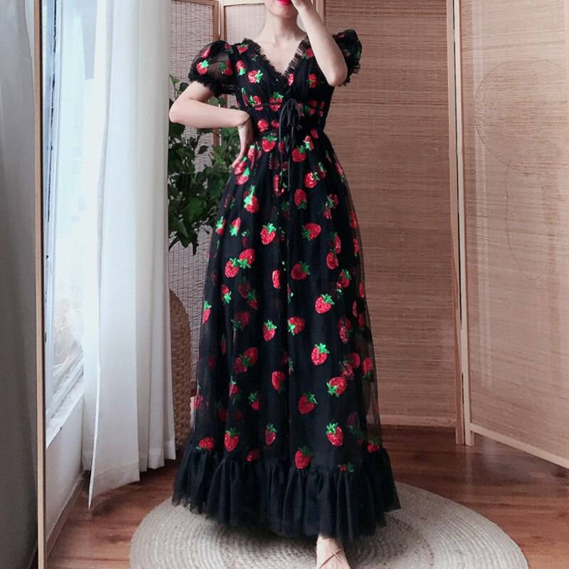 2021 Summer Vintage Maxi Dress Mesh OUT0804 2021 Summer Vintage Maxi Dress Mesh OUT0804