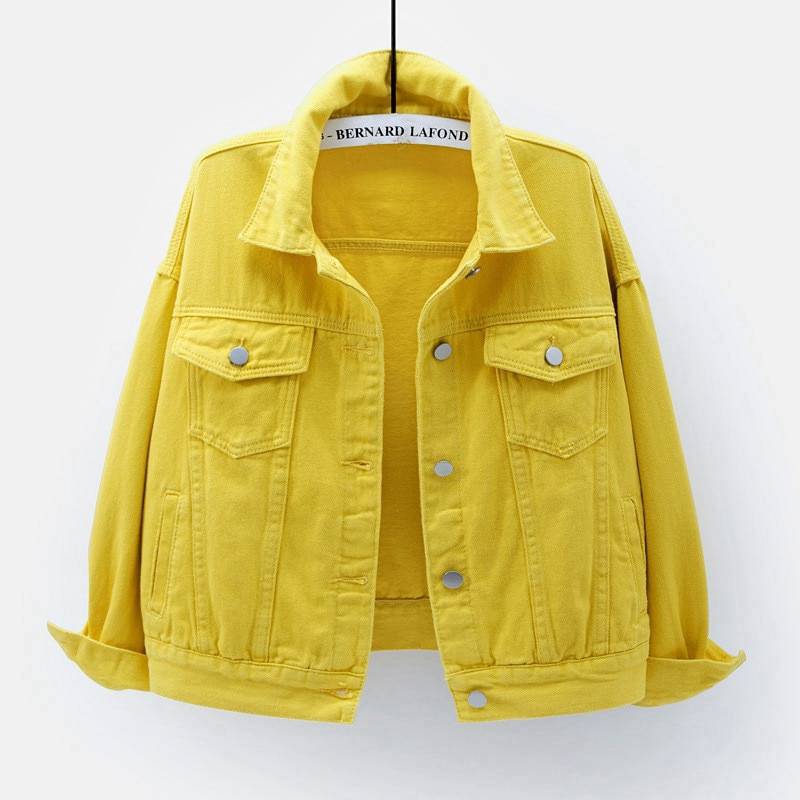FREE SHIPPING Pink Yellow Purple Solid Color Jeans Jacket OUT0807