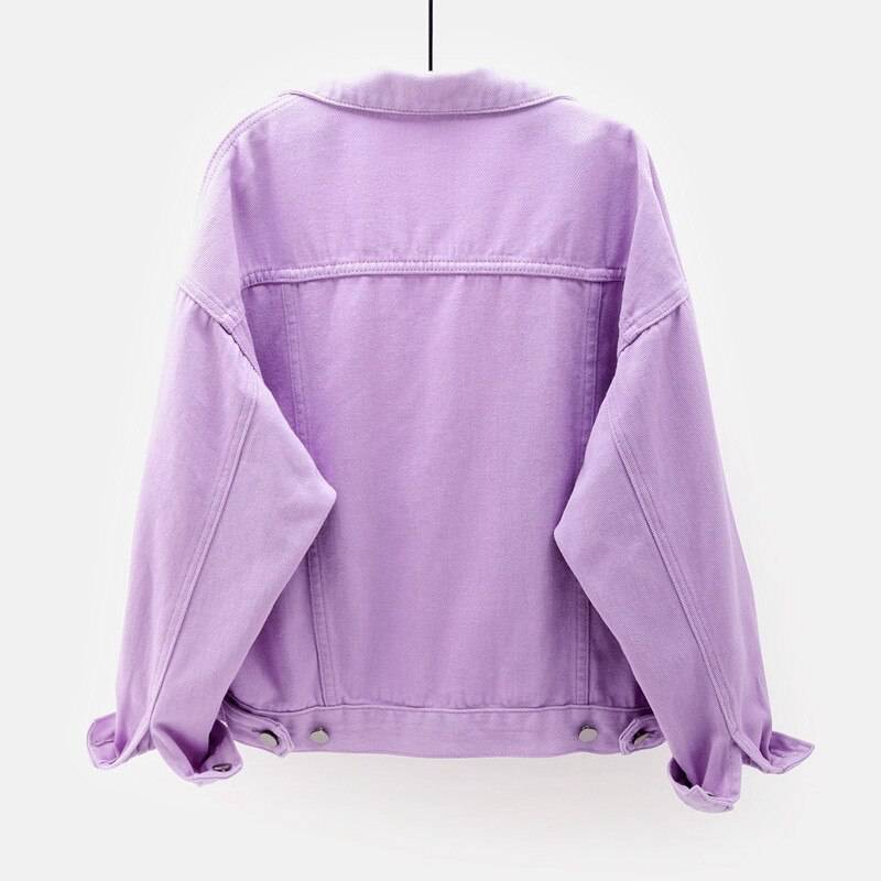 FREE SHIPPING Pink Yellow Purple Solid Color Jeans Jacket OUT0807