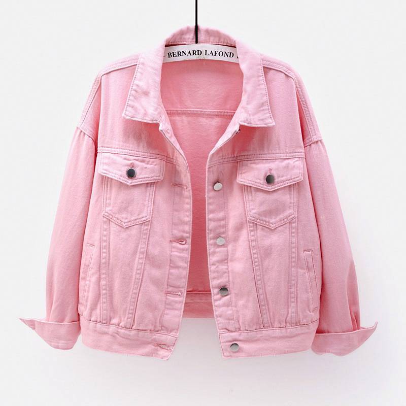 FREE SHIPPING Pink Yellow Purple Solid Color Jeans Jacket OUT0807