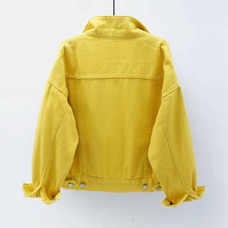 FREE SHIPPING Pink Yellow Purple Solid Color Jeans Jacket OUT0807