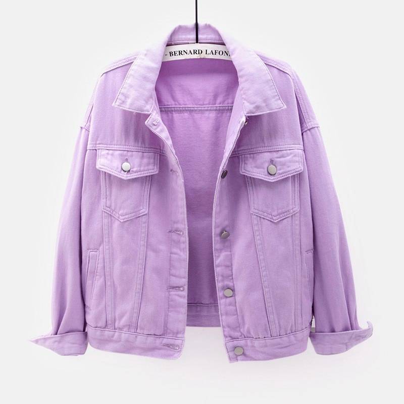 FREE SHIPPING Pink Yellow Purple Solid Color Jeans Jacket OUT0807