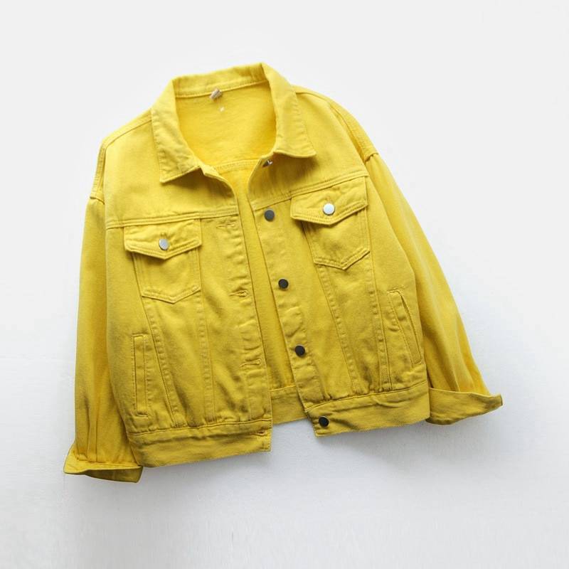 FREE SHIPPING Pink Yellow Purple Solid Color Jeans Jacket OUT0807