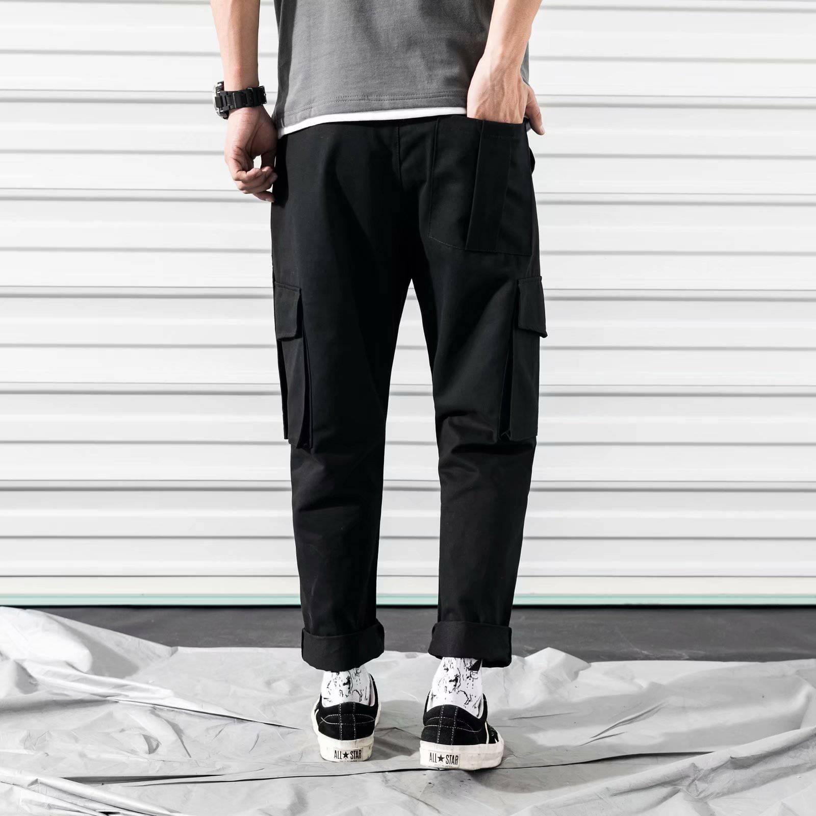 2020 Joggers Cargo Pants for Men Casual Hip Hop Hit Color Pocket Male Trousers Sweatpants Streetwear Ribbons Techwear Pants