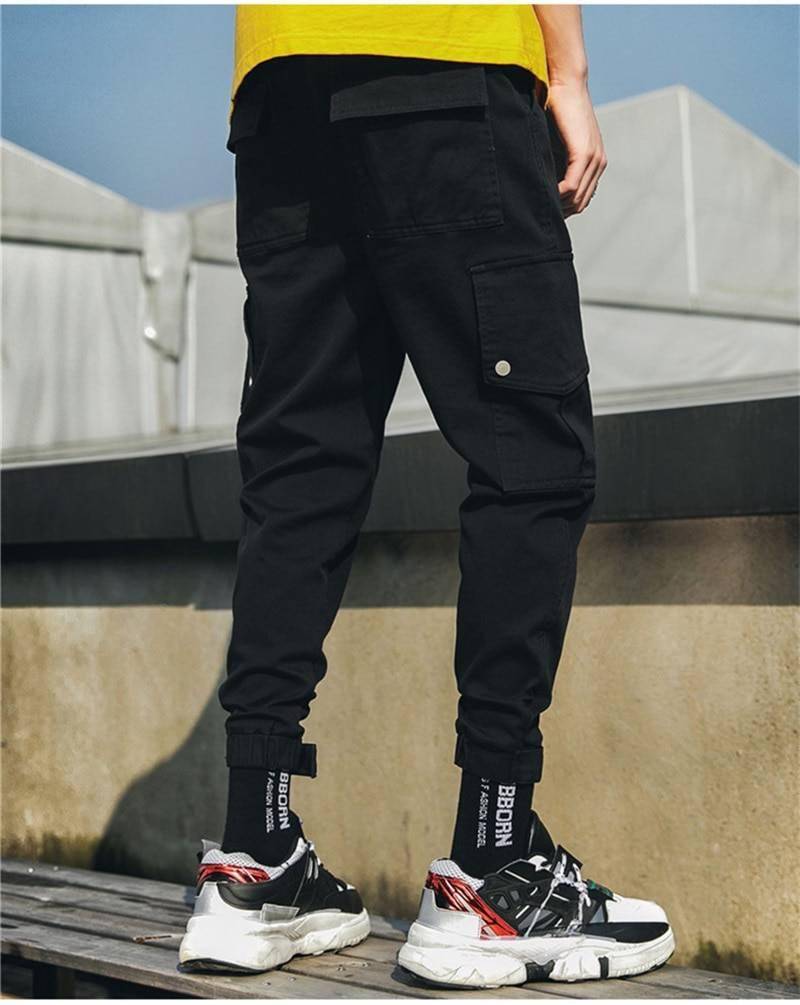 2020 Joggers Cargo Pants for Men Casual Hip Hop Hit Color Pocket Male Trousers Sweatpants Streetwear Ribbons Techwear Pants