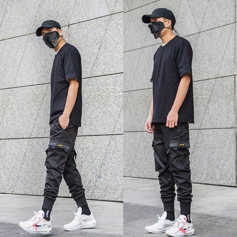 2020 Joggers Cargo Pants for Men Casual Hip Hop Hit Color Pocket Male Trousers Sweatpants Streetwear Ribbons Techwear Pants