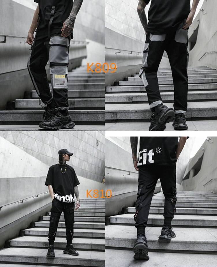 Men Multi-pocket Elastic Waist Harem Pant Men Streetwear Punk Hip Hop Casual Trousers Joggers Male Pants 2021 New Dropshipping
