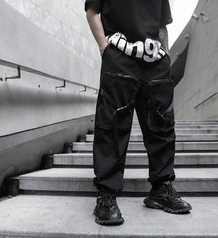 Men Multi-pocket Elastic Waist Harem Pant Men Streetwear Punk Hip Hop Casual Trousers Joggers Male Pants 2021 New Dropshipping