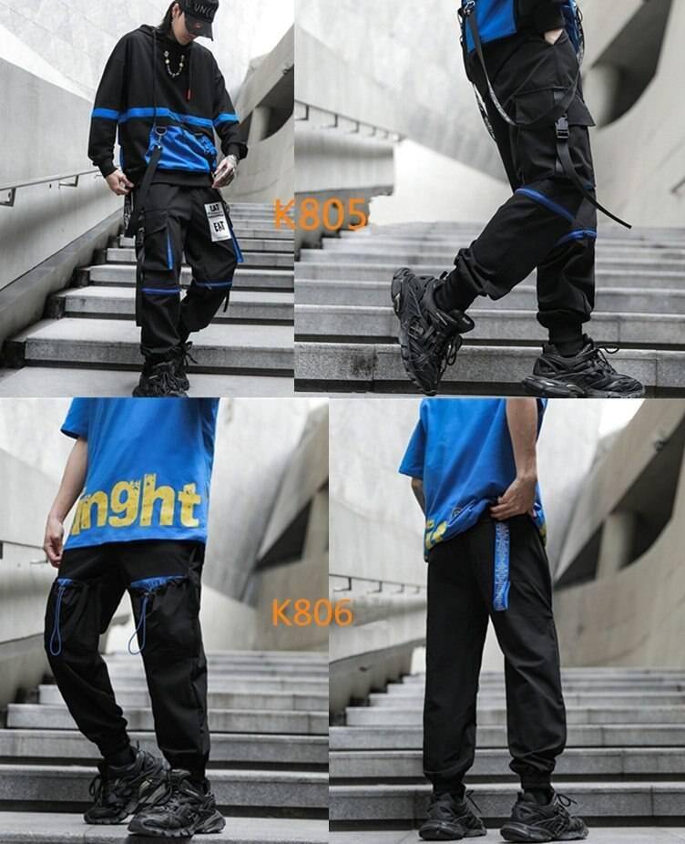 Men Multi-pocket Elastic Waist Harem Pant Men Streetwear Punk Hip Hop Casual Trousers Joggers Male Pants 2021 New Dropshipping