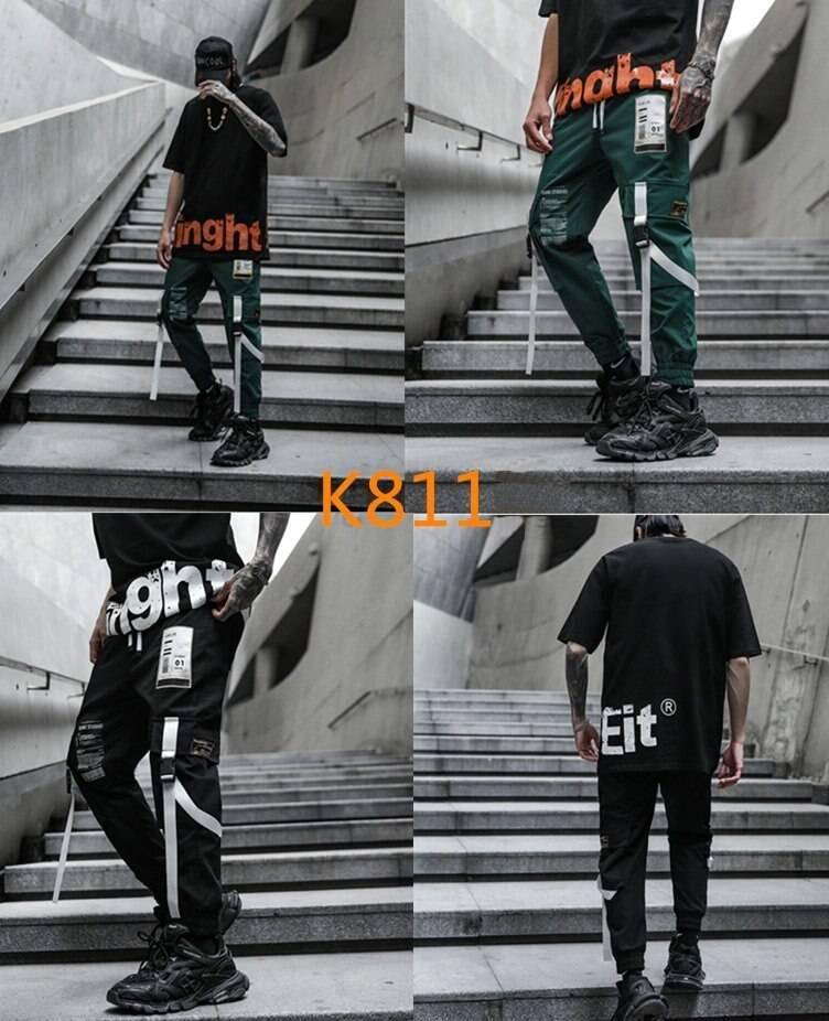 Men Multi-pocket Elastic Waist Harem Pant Men Streetwear Punk Hip Hop Casual Trousers Joggers Male Pants 2021 New Dropshipping