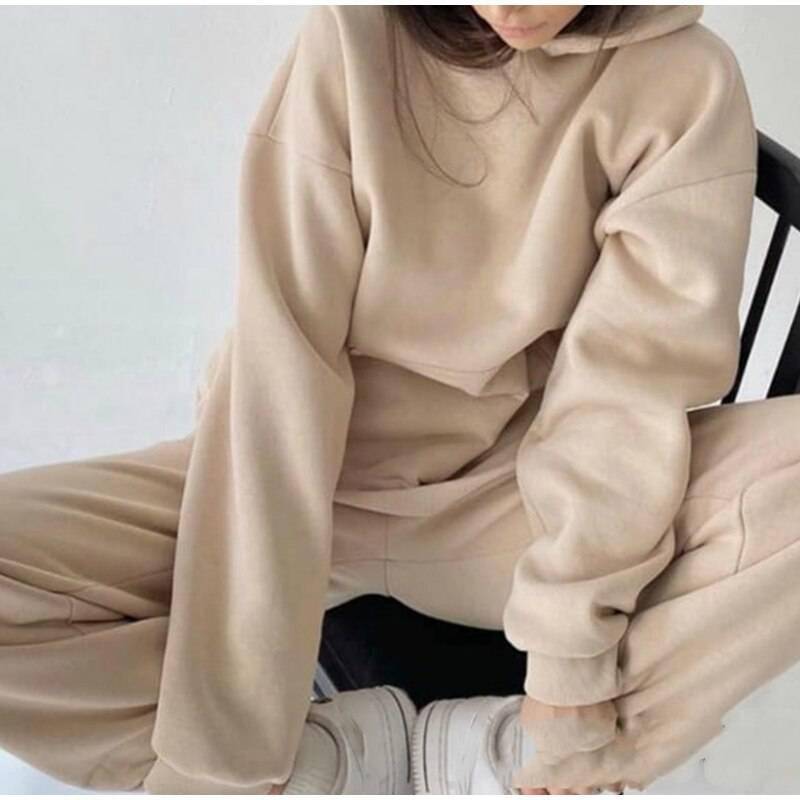 FREE SHIPPING Women Elegant Solid Sets Hoodie And Long Pants OUT0819