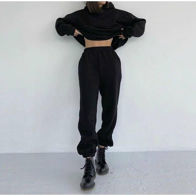 FREE SHIPPING Women Elegant Solid Sets Hoodie And Long Pants OUT0819