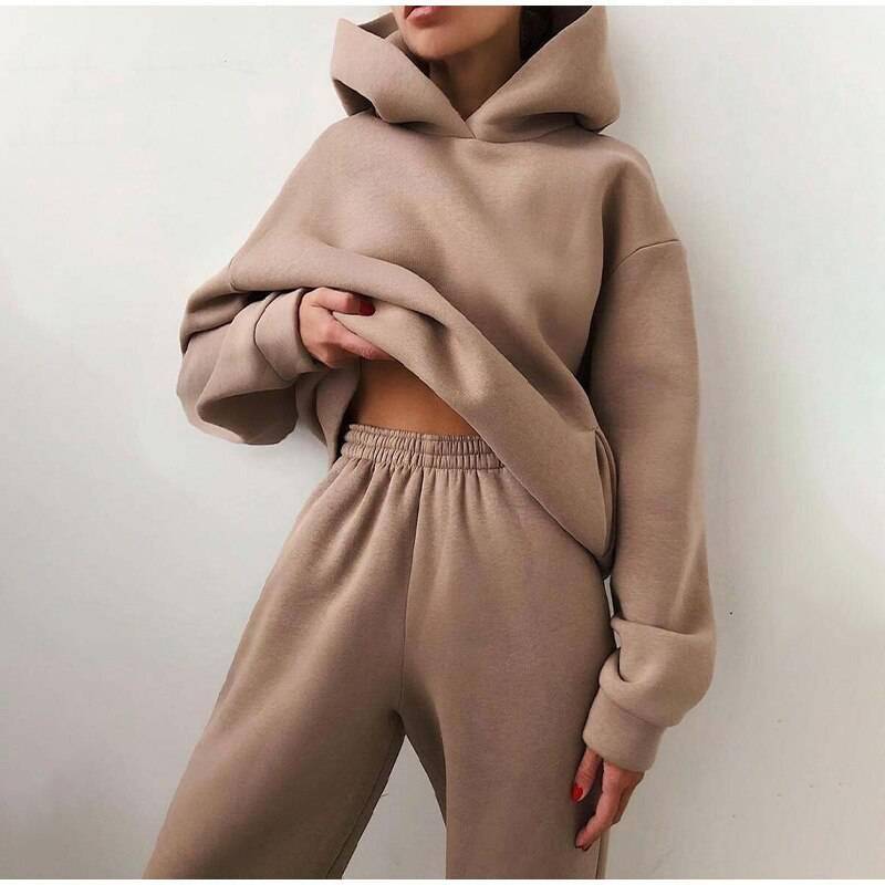 FREE SHIPPING Women Elegant Solid Sets Hoodie And Long Pants OUT0819