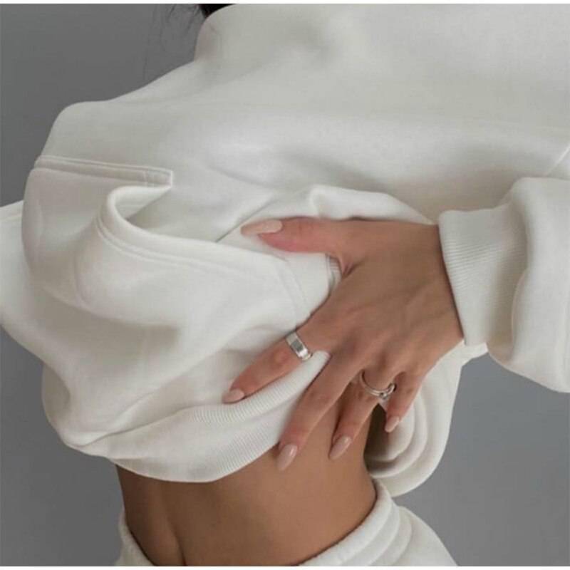 Women Elegant Solid Sets For Women Warm Hoodie Sweatshirts And Long Pant Fashion Two Piece Sets Ladies Lace Up Sweatshirt Suits