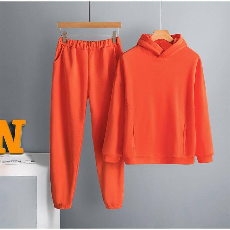 Women Elegant Solid Sets For Women Warm Hoodie Sweatshirts And Long Pant Fashion Two Piece Sets Ladies Lace Up Sweatshirt Suits