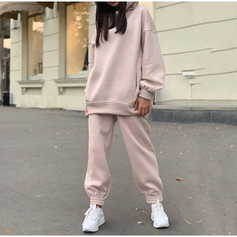 FREE SHIPPING Women Elegant Solid Sets Hoodie And Long Pants OUT0819