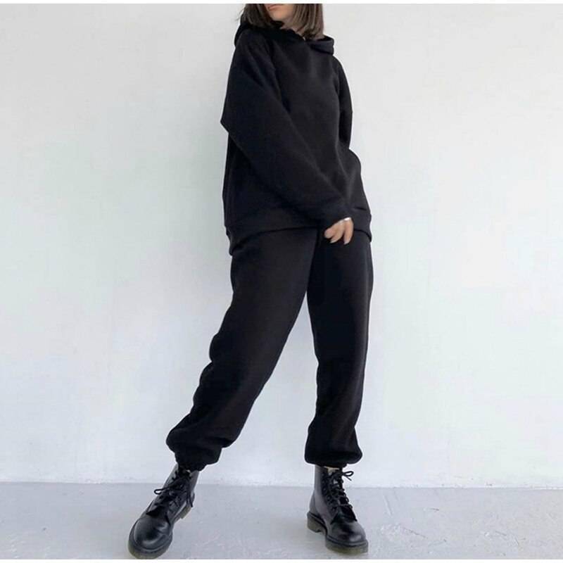 FREE SHIPPING Women Elegant Solid Sets Hoodie And Long Pants OUT0819