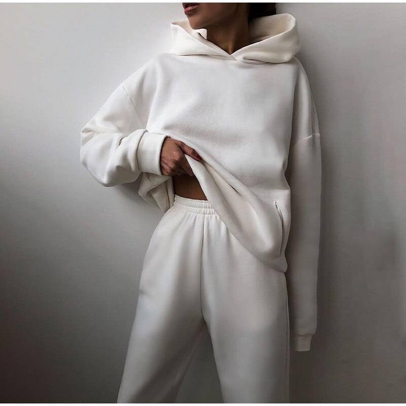 FREE SHIPPING Women Elegant Solid Sets Hoodie And Long Pants OUT0819