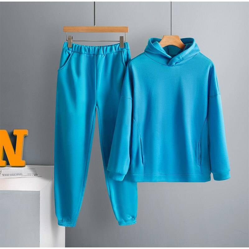 Women Elegant Solid Sets For Women Warm Hoodie Sweatshirts And Long Pant Fashion Two Piece Sets Ladies Lace Up Sweatshirt Suits