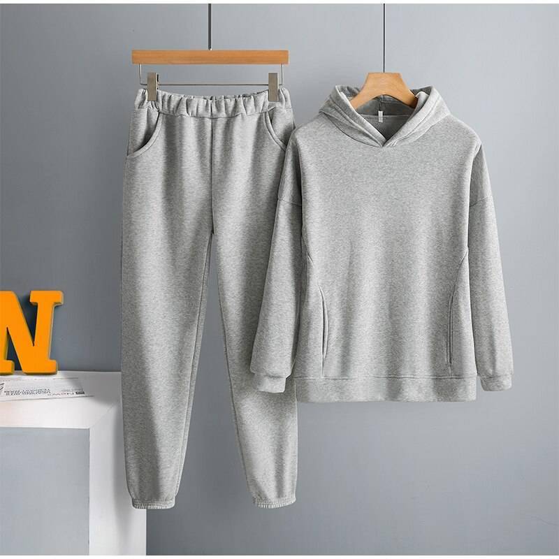 Women Elegant Solid Sets For Women Warm Hoodie Sweatshirts And Long Pant Fashion Two Piece Sets Ladies Lace Up Sweatshirt Suits