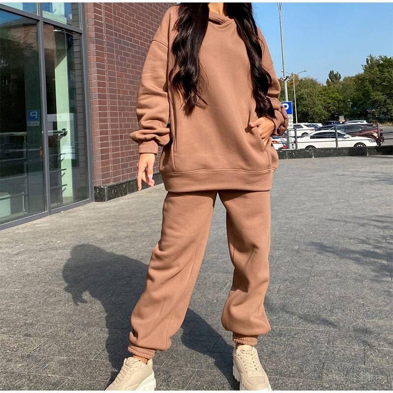 FREE SHIPPING Women Elegant Solid Sets Hoodie And Long Pants OUT0819