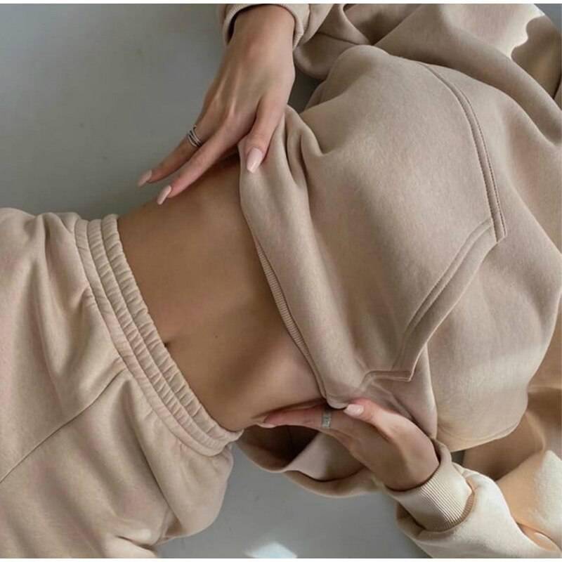FREE SHIPPING Women Elegant Solid Sets Hoodie And Long Pants OUT0819