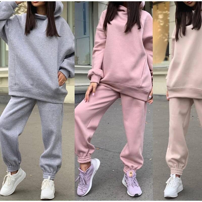 FREE SHIPPING Women Elegant Solid Sets Hoodie And Long Pants OUT0819