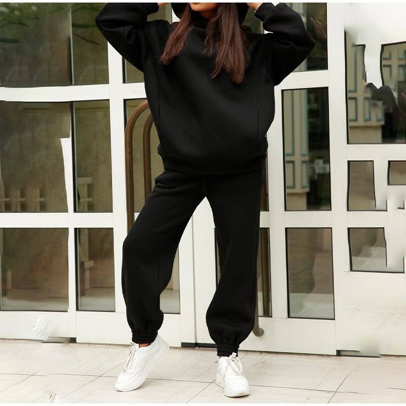 FREE SHIPPING Women Elegant Solid Sets Hoodie And Long Pants OUT0819